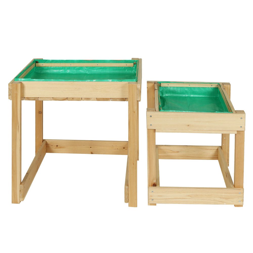 Keezi Kids Sandpit Wooden Sandbox Sand Pit Water Table Outdoor Toys 101cm - Outdoorium