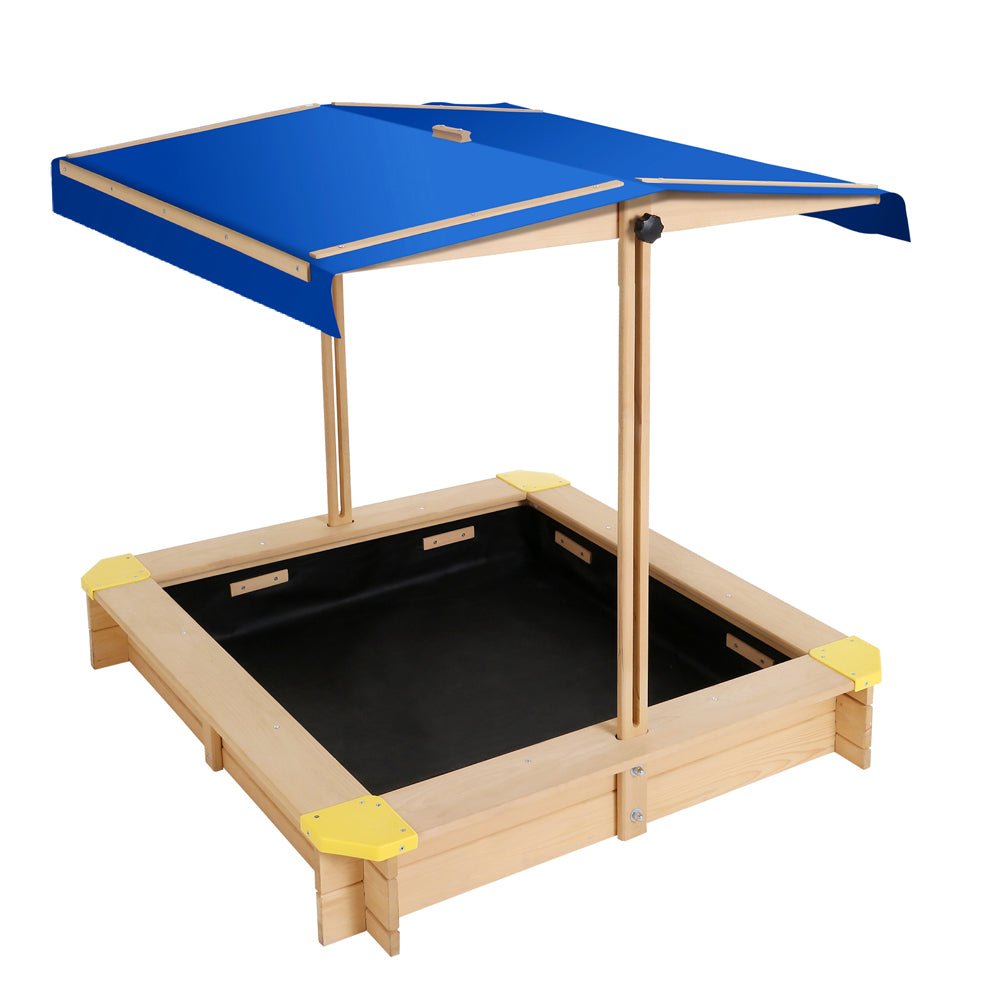 Keezi Kids Sandpit Wooden Sandbox Sand Pit with Canopy Bench Seat Toys 101cm - Outdoorium