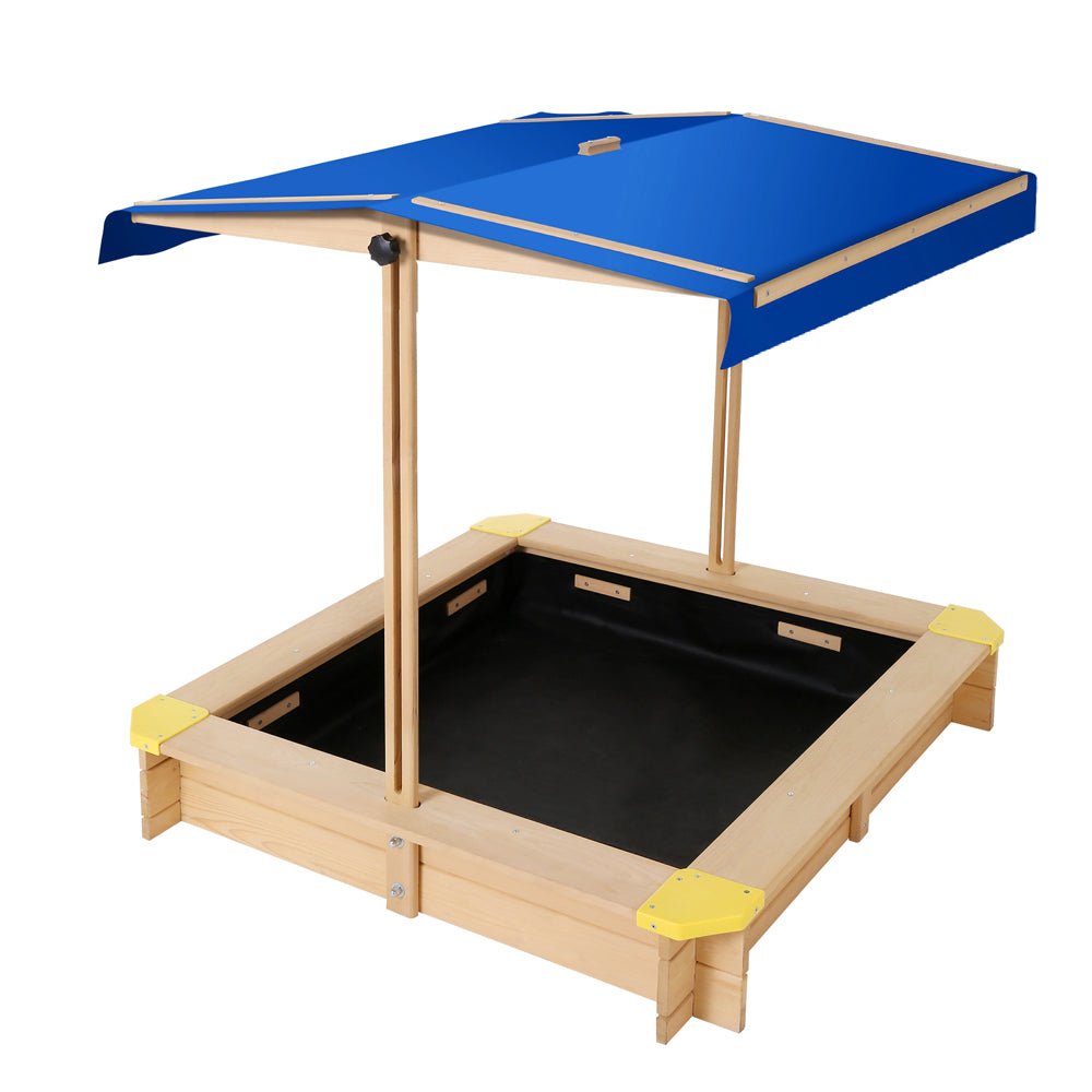 Keezi Kids Sandpit Wooden Sandbox Sand Pit with Canopy Bench Seat Toys 101cm - Outdoorium