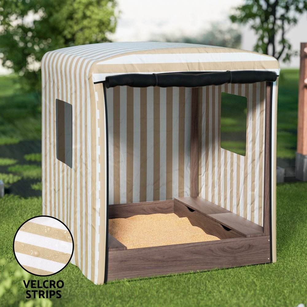 Keezi Kids Sandpit Wooden Sandbox Sand Pit with Canopy Window Water Basin 120cm - Outdoorium