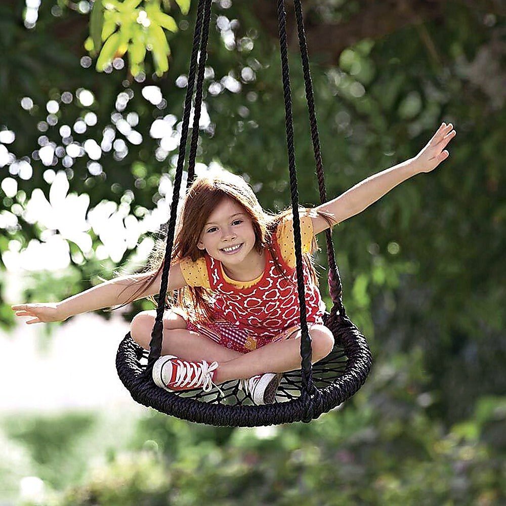 Kids Rope Swing Round Outdoor Birds Crows Nest Spider Web Swing Seat 65cm - Outdoorium