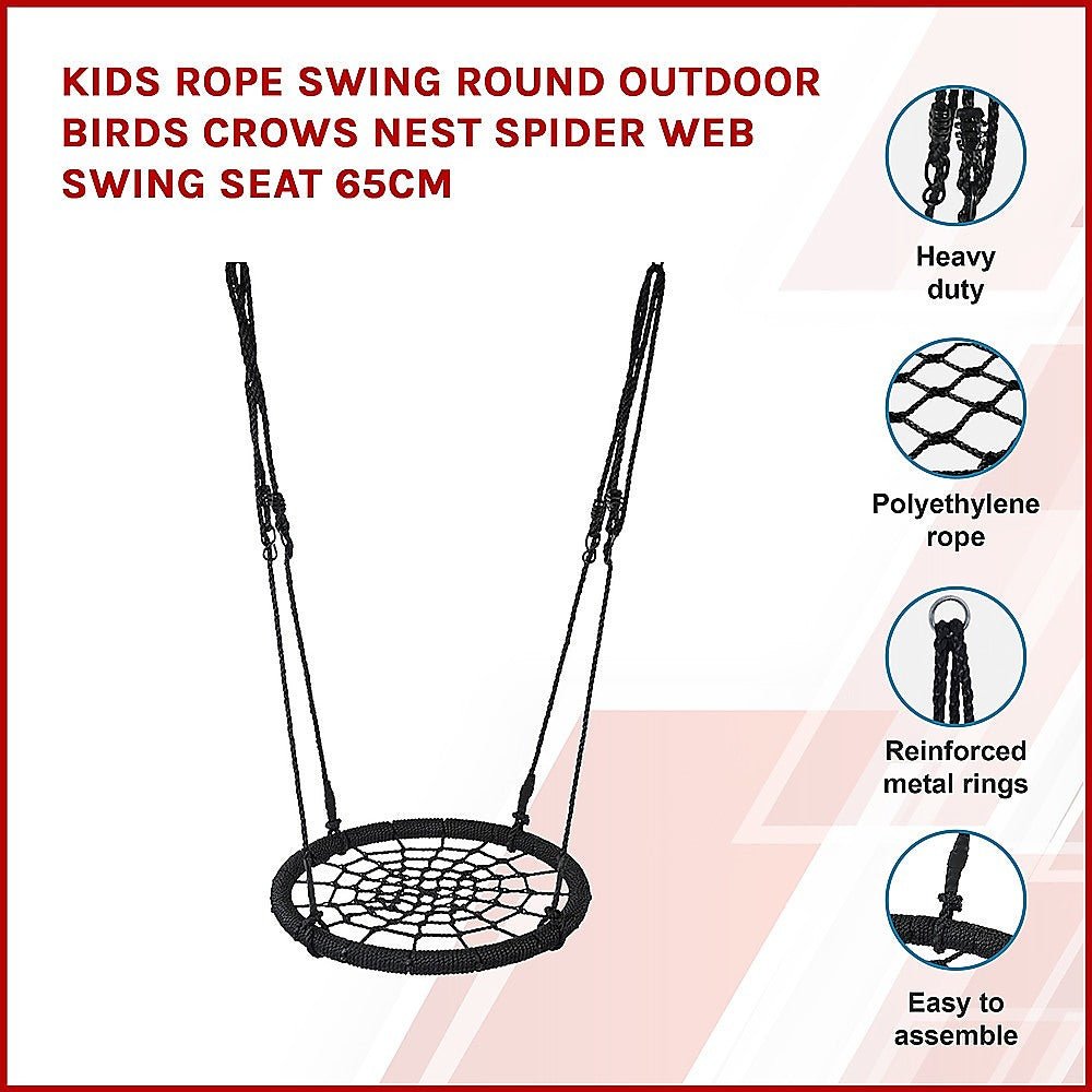 Kids Rope Swing Round Outdoor Birds Crows Nest Spider Web Swing Seat 65cm - Outdoorium