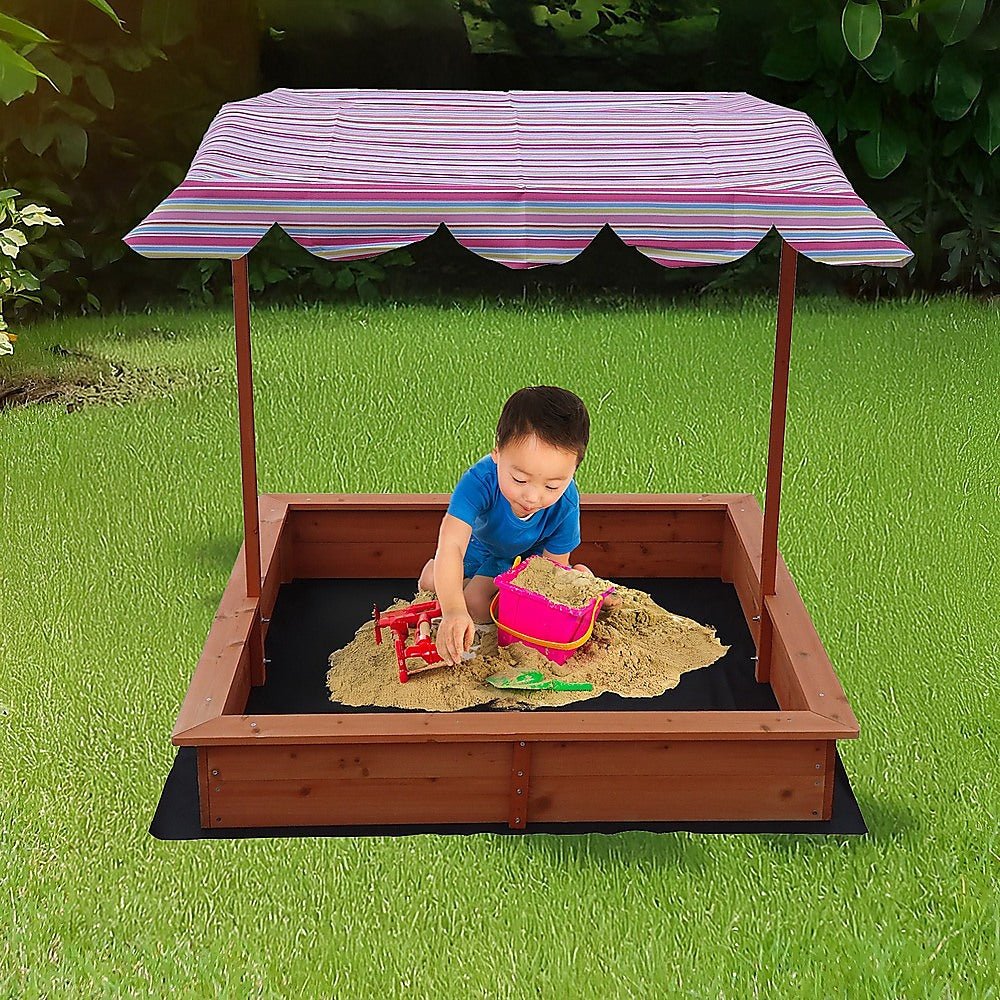 Kids Wooden Toy Sandpit with Adjustable Canopy - Outdoorium