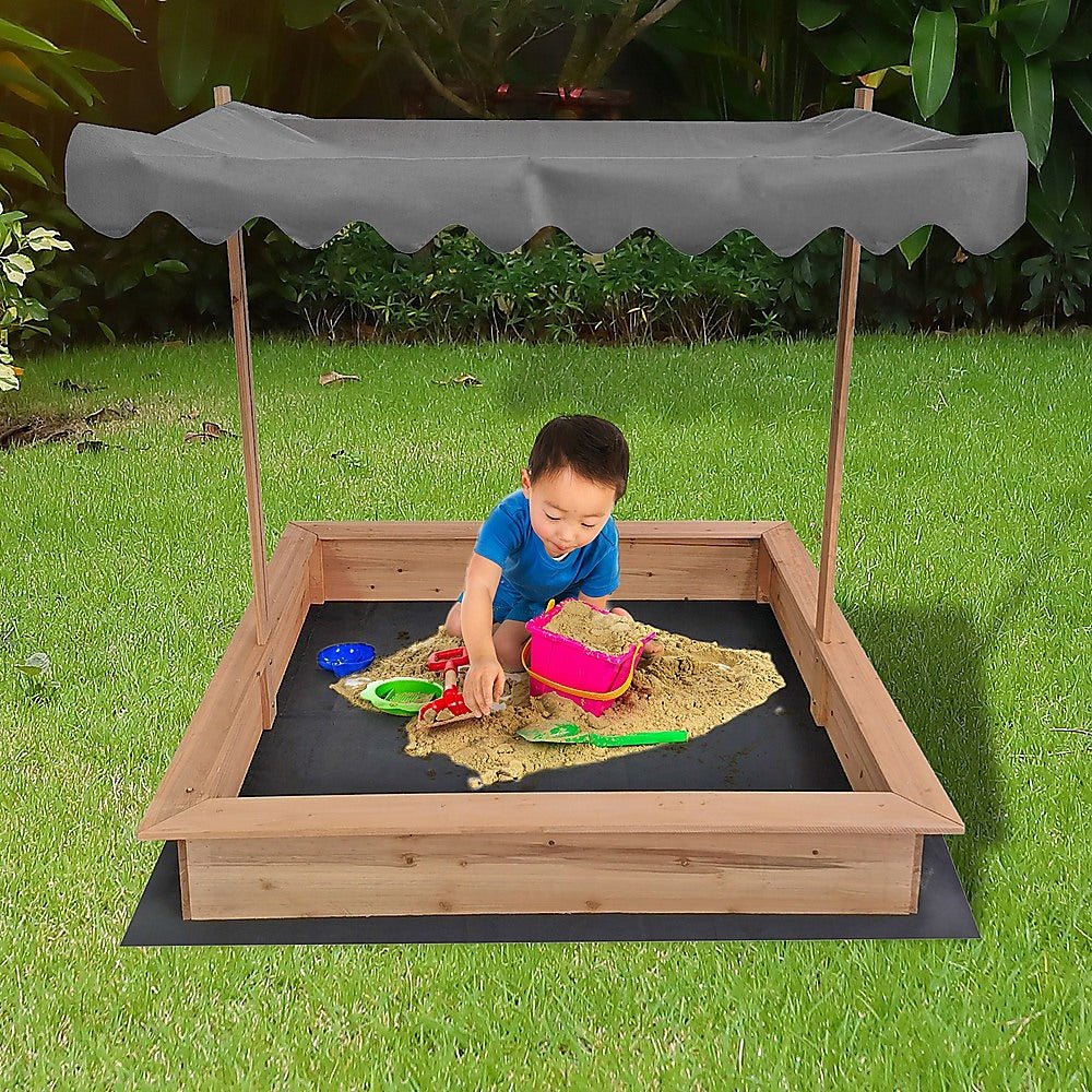 Kids Wooden Toy Sandpit with Adjustable Canopy - Outdoorium