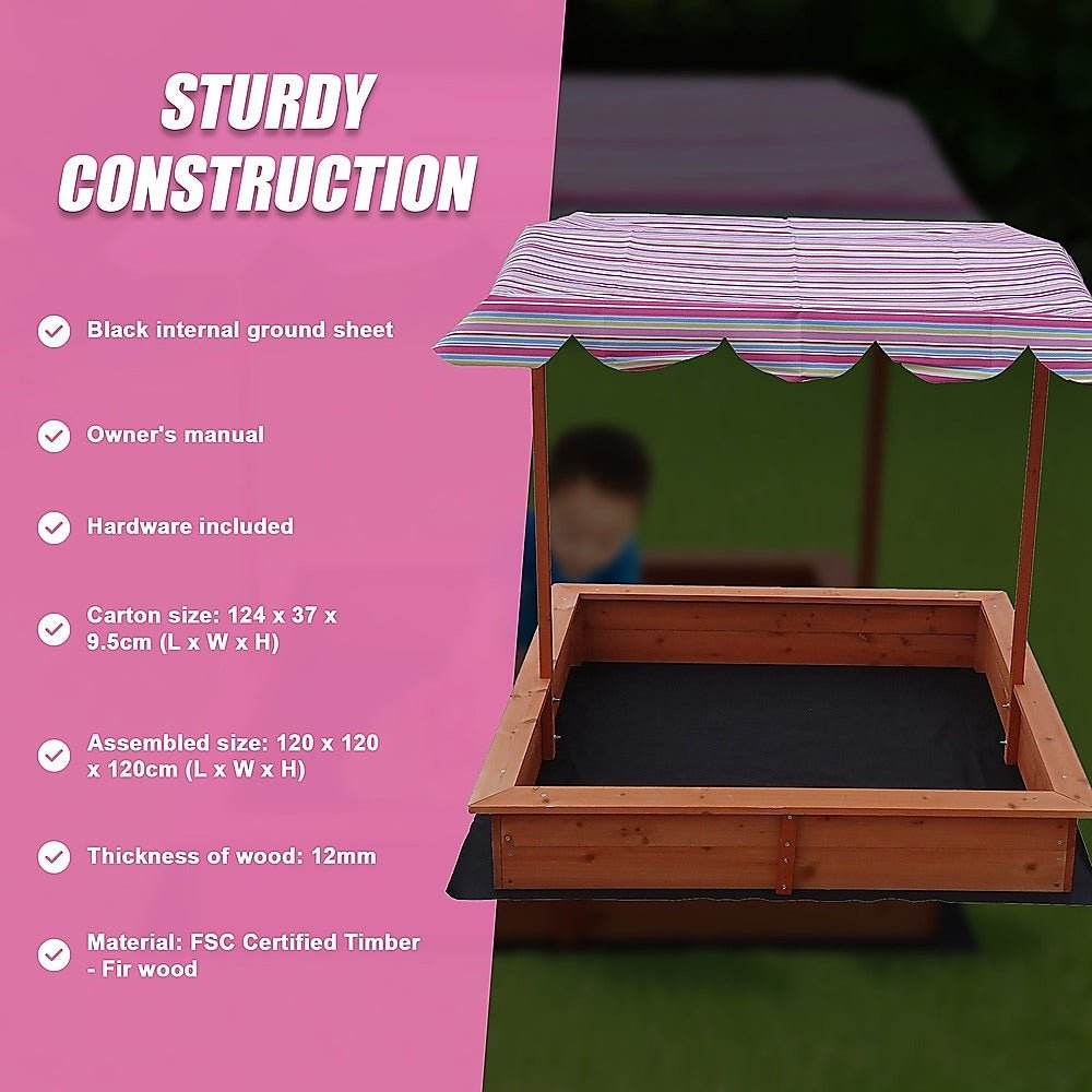 Kids Wooden Toy Sandpit with Adjustable Canopy | Outdoorium