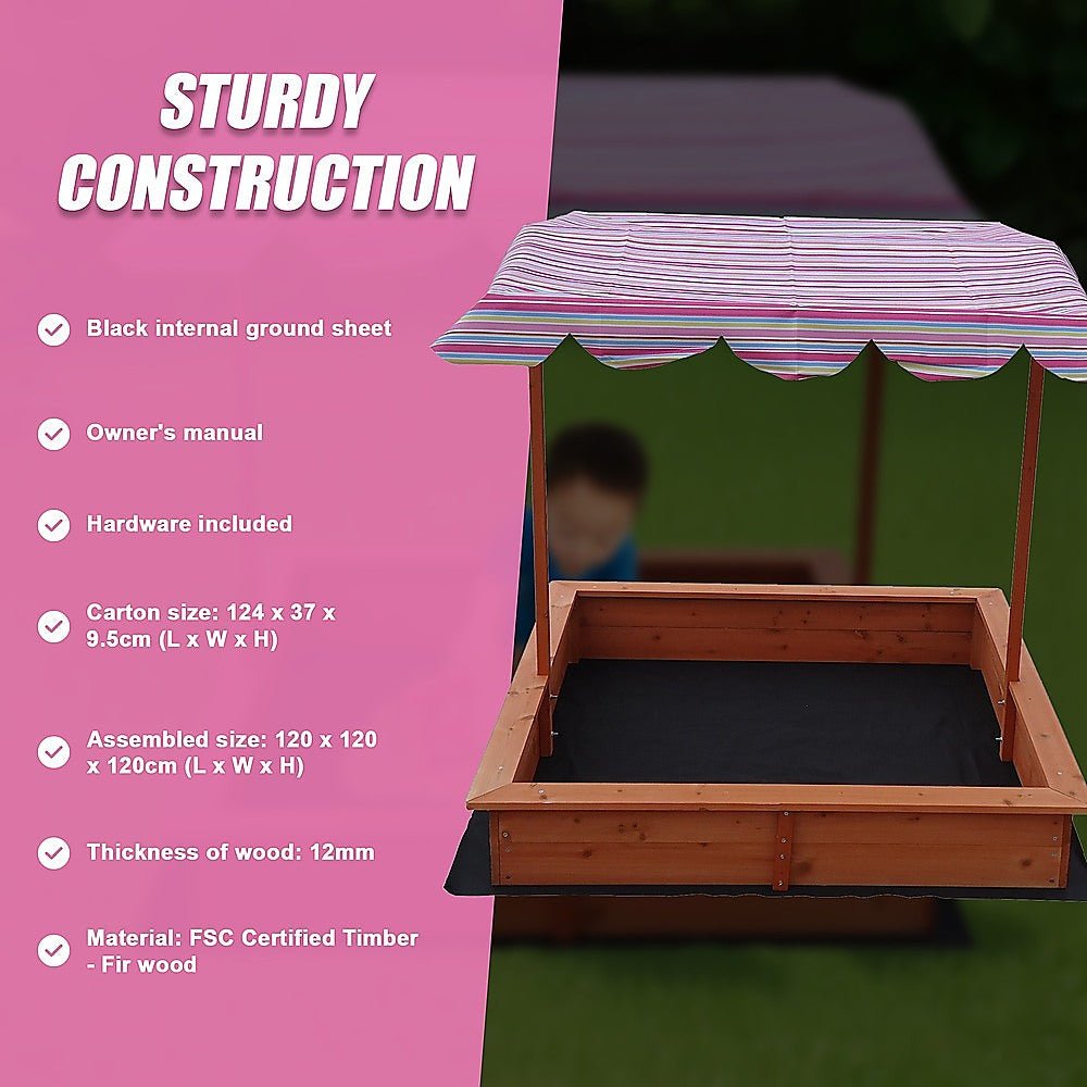 Kids Wooden Toy Sandpit with Adjustable Canopy - Outdoorium