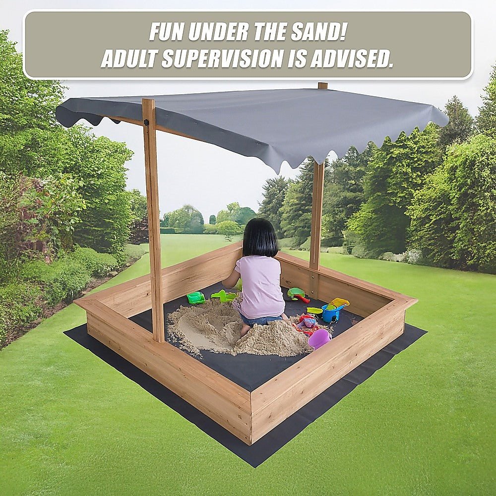 Kids Wooden Toy Sandpit with Adjustable Canopy - Outdoorium