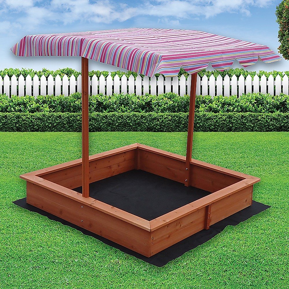 Kids Wooden Toy Sandpit with Adjustable Canopy - Outdoorium