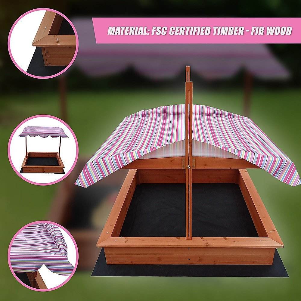 Kids Wooden Toy Sandpit with Adjustable Canopy | Outdoorium
