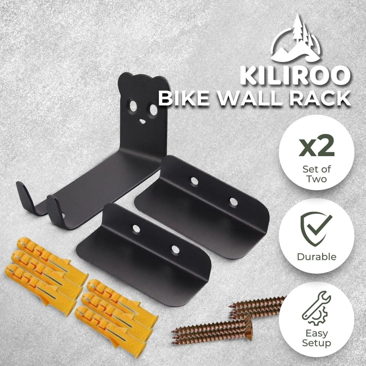 KILIROO 2 Pack of Bicycle Storage Wall Mount Rack (Black) - Outdoorium