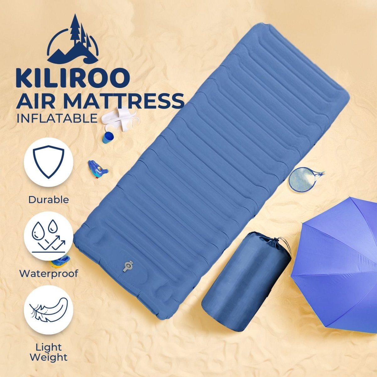 KILIROO Inflatable Camping Sleeping Pad (Blue) - Outdoorium