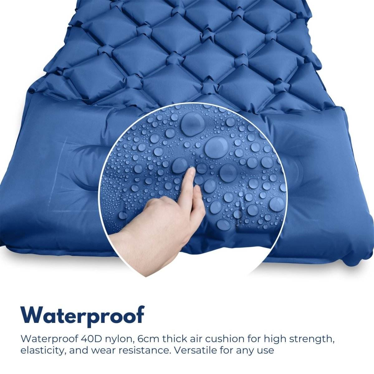 KILIROO Inflatable Camping Sleeping Pad with Pillow (Navy Blue) - Outdoorium