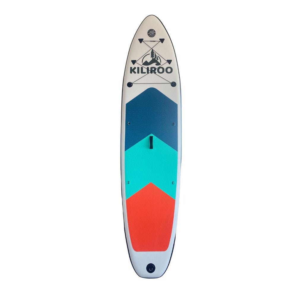 KILIROO Inflatable Stand Up Paddle Board Balanced SUP Portable Ultralight, 10.5 x 2.5 x 0.5 ft, with EVA Anti - Slip Pad Grey, Tiffany Blue & Red - Outdoorium