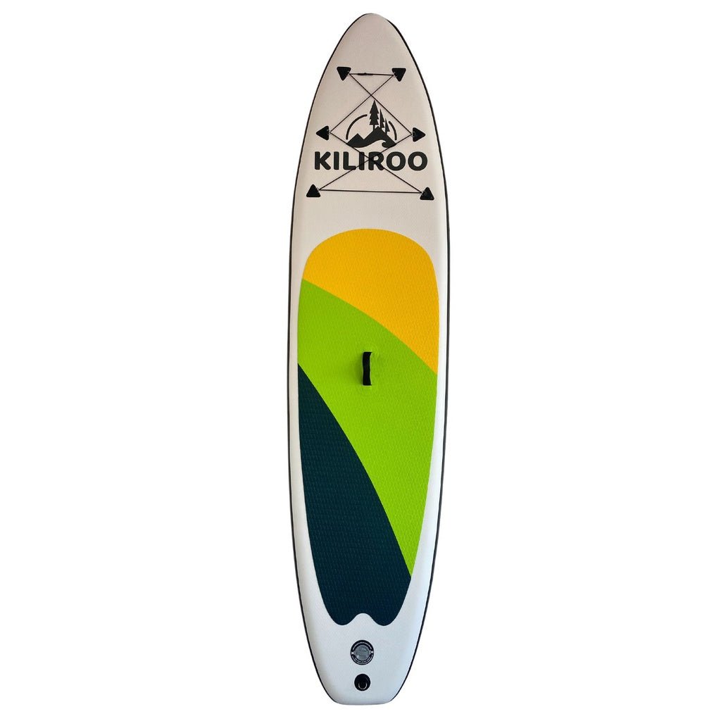 KILIROO Inflatable Stand Up Paddle Board Balanced SUP Portable Ultralight, 10.5 x 2.5 x 0.5 ft, with EVA Anti - Slip Pad Yellow, Green & Black - Outdoorium