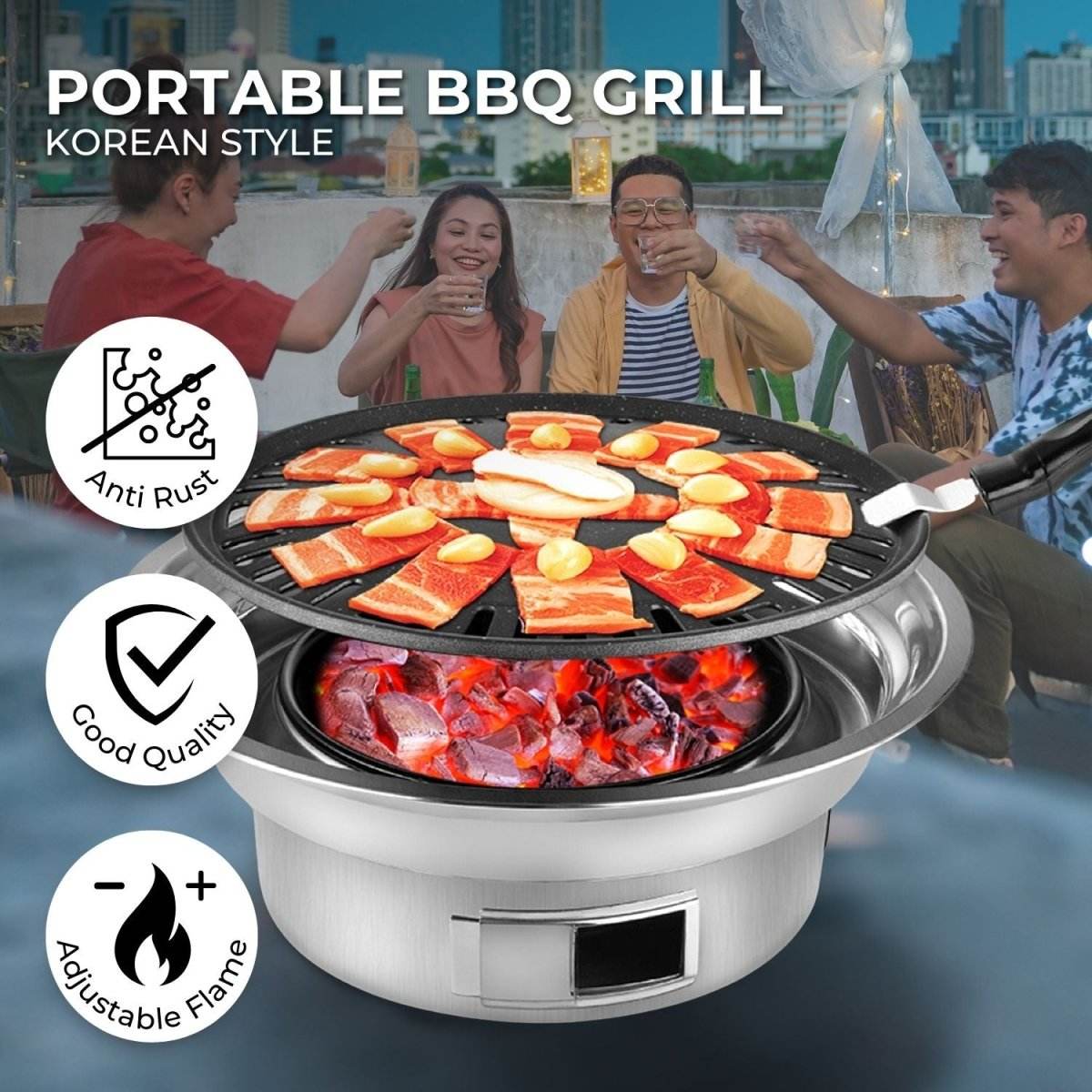 KILIROO Multifunctional Camping Charcoal BBQ Grill Stove (Silver) - Outdoorium