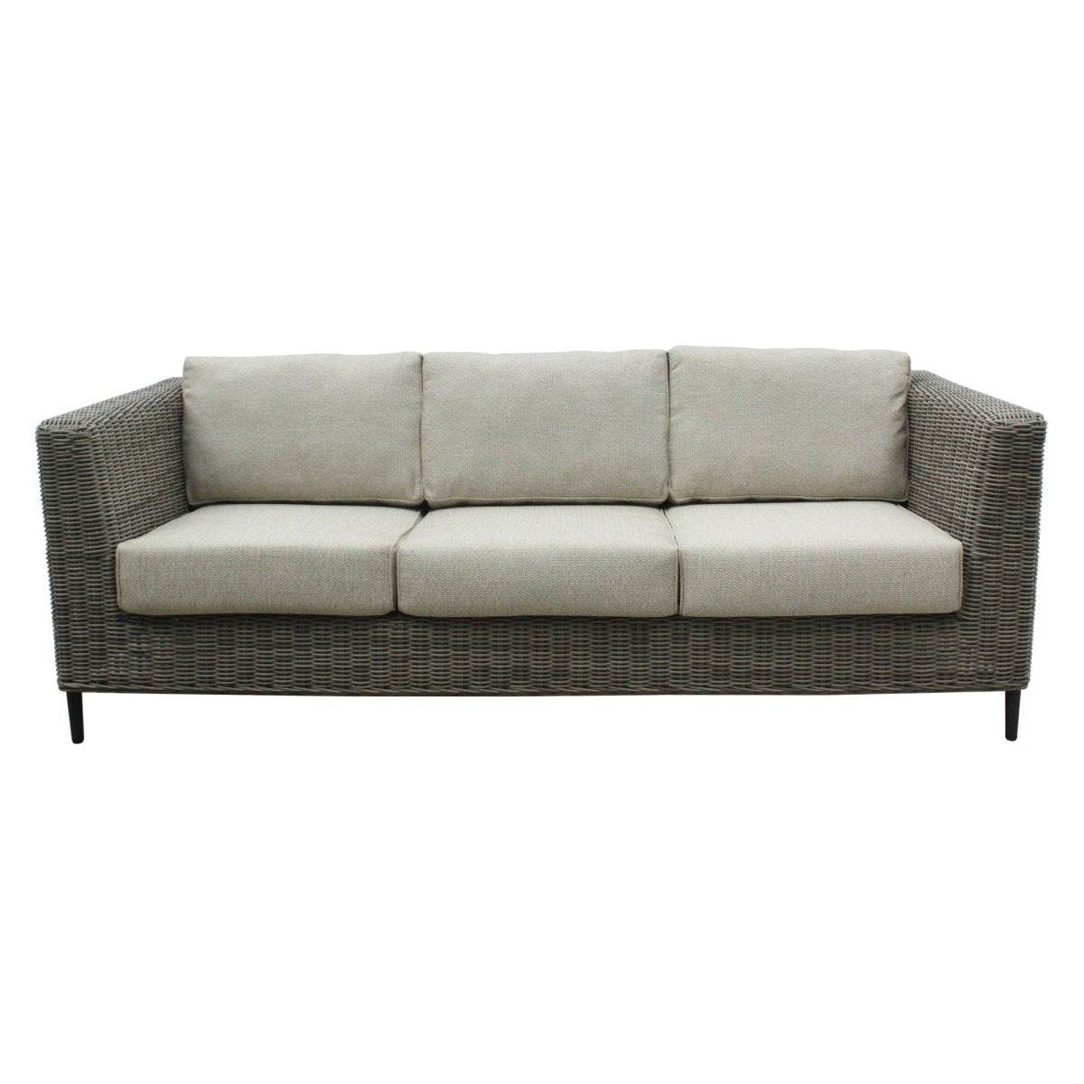 Lara 3 Seater Outdoor Sofa Rattan Wicker Lounge Light Grey - Outdoorium