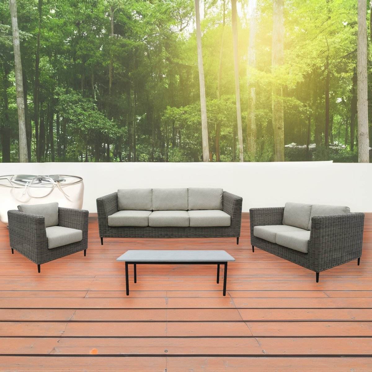 Lara 3 Seater Outdoor Sofa Rattan Wicker Lounge Light Grey - Outdoorium