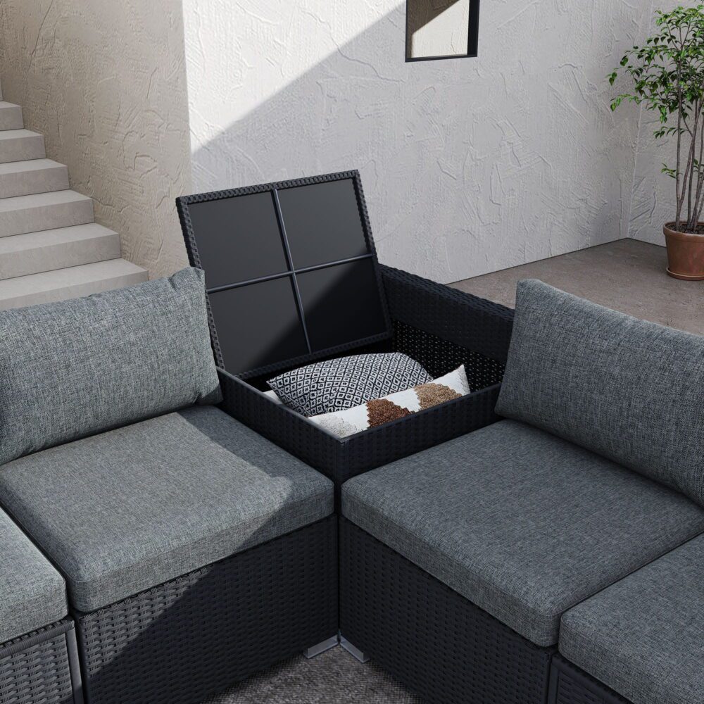 Large Modular Outdoor Ottoman Lounge Set in Black - Outdoorium