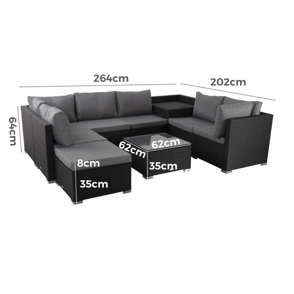 Large Modular Outdoor Ottoman Lounge Set in Black | Outdoorium