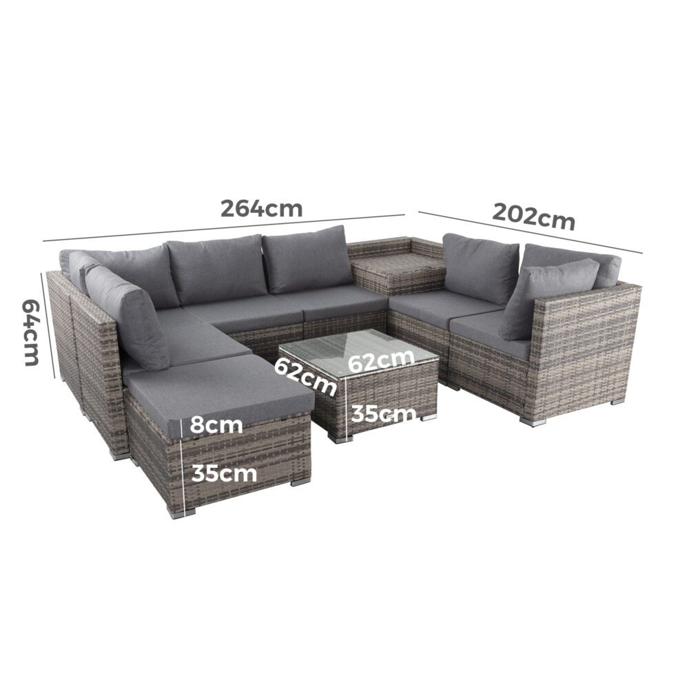Large Modular Outdoor Ottoman Lounge Set in Grey | Outdoorium