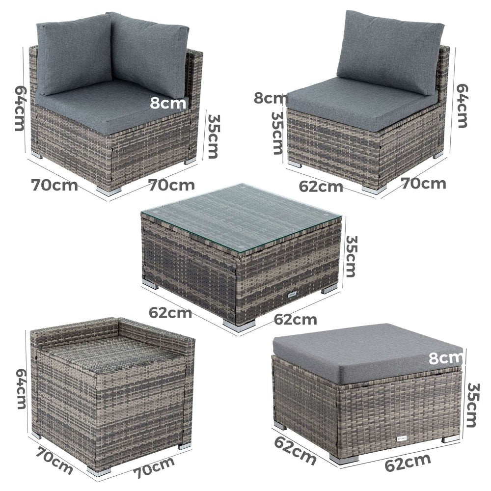 Large Modular Outdoor Ottoman Lounge Set in Grey | Outdoorium