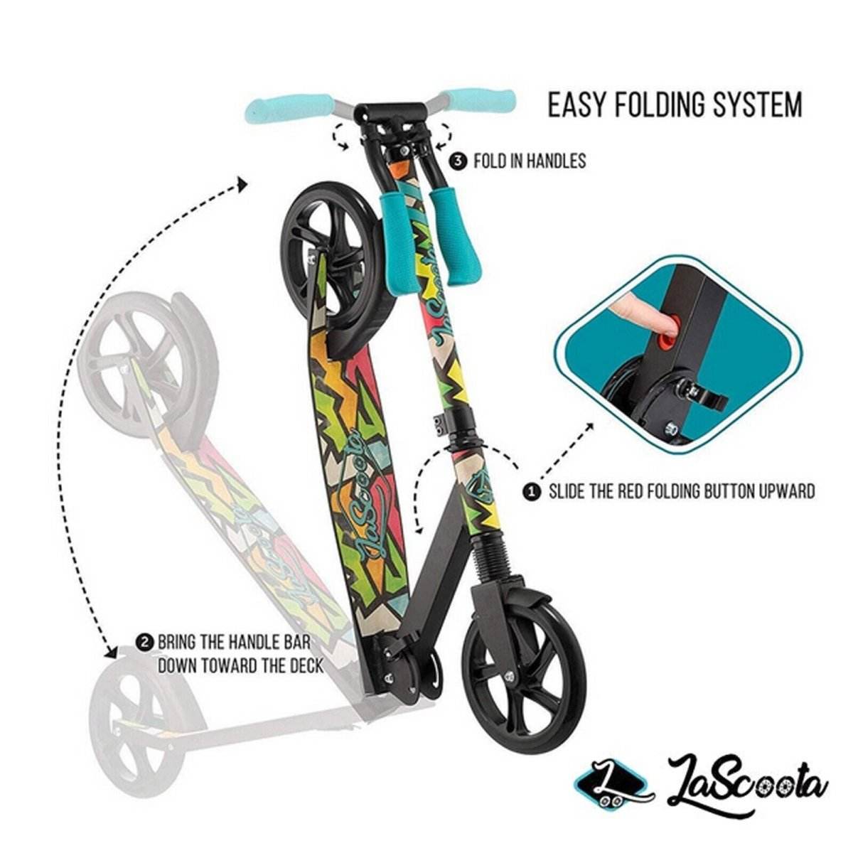Lascoota Pulse Kick Push Commuter Scooter Teen Adult Graphic Black | Outdoorium