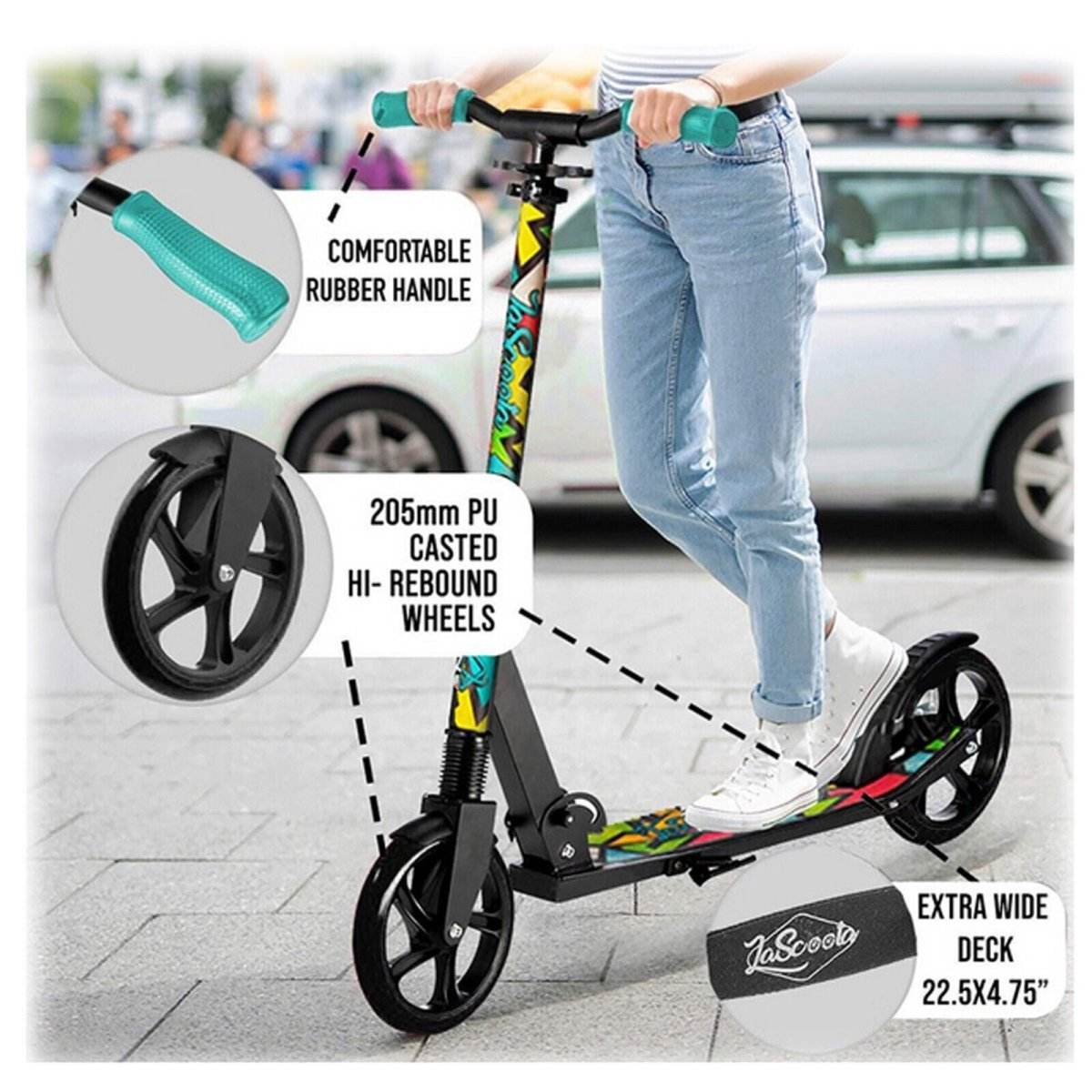 Lascoota Pulse Kick Push Commuter Scooter Teen Adult Graphic Black | Outdoorium