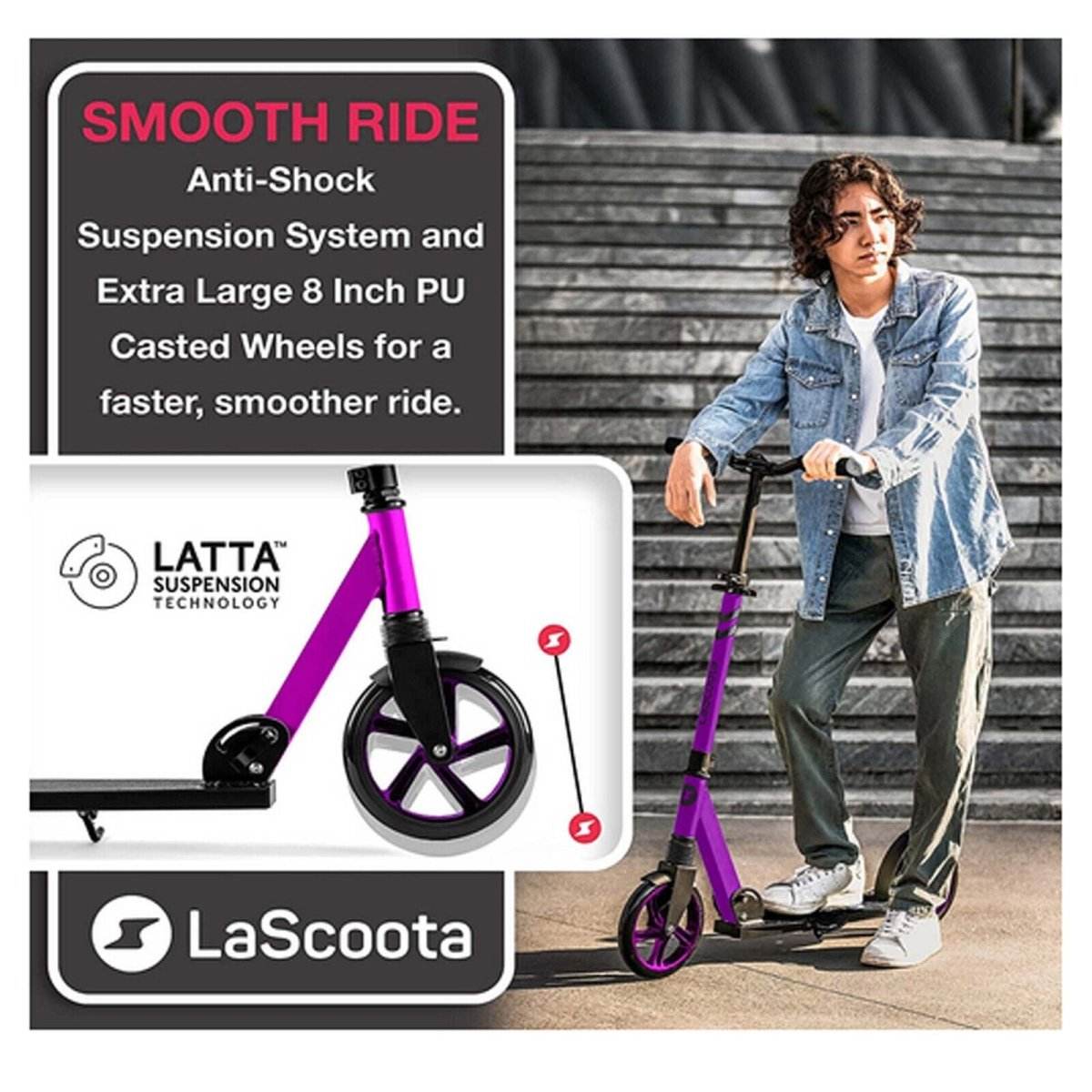 Lascoota Pulse Kick Push Commuter Scooter Teen Adult Graphic Black | Outdoorium