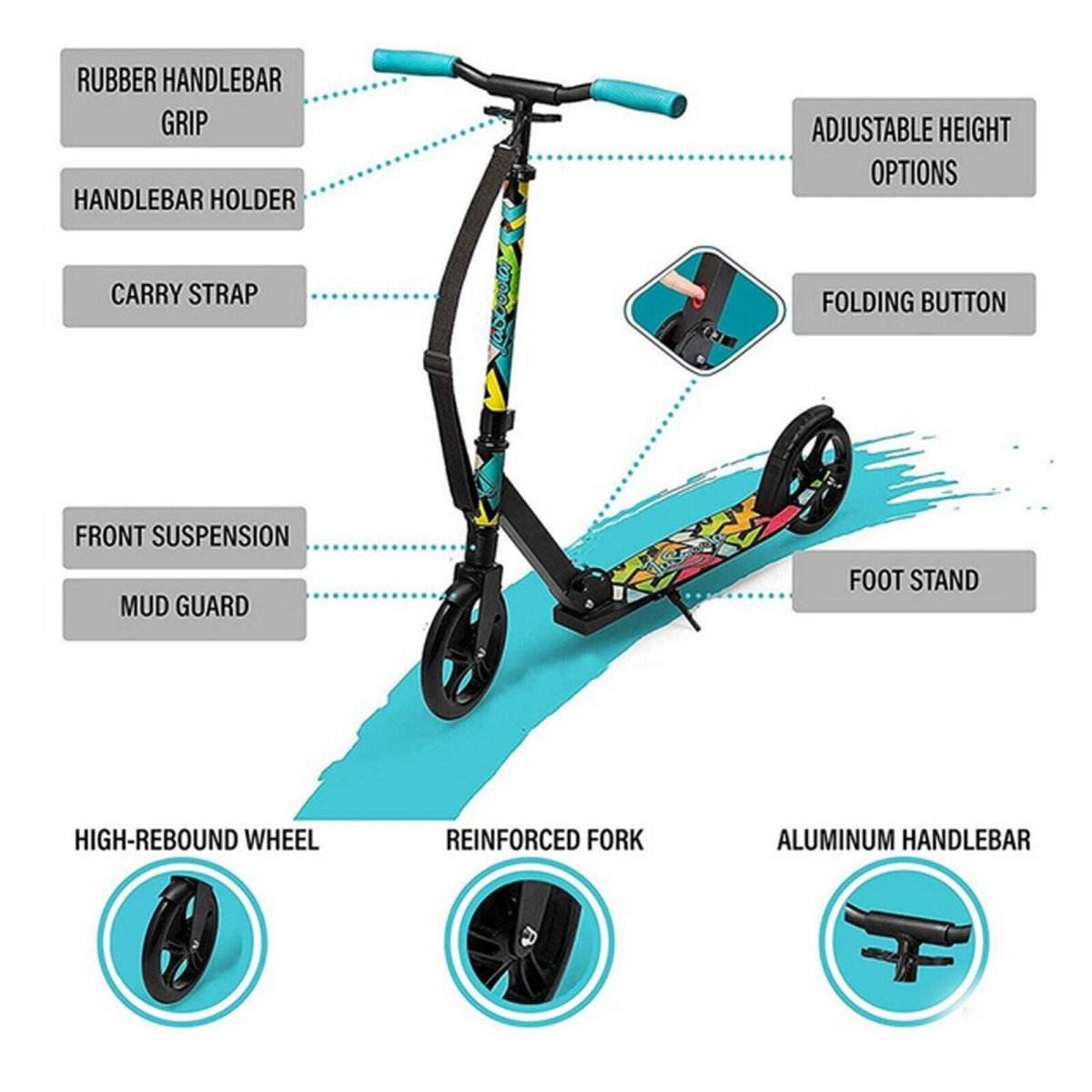 Lascoota Pulse Kick Push Commuter Scooter Teen Adult Graphic Black | Outdoorium