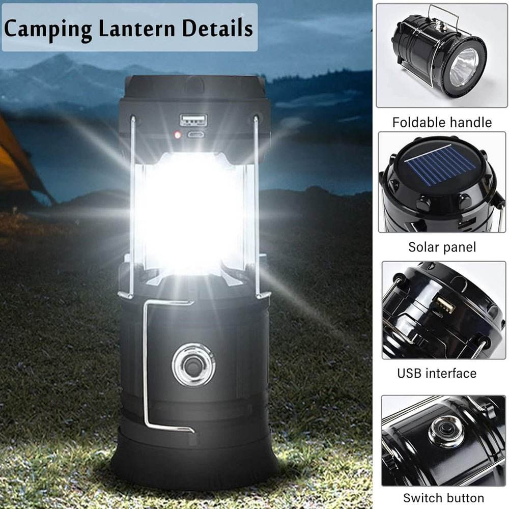 LED Camping Lamp Solar Powered Rechargeable USB Torch Waterproof Emergency Light Lantern - Outdoorium