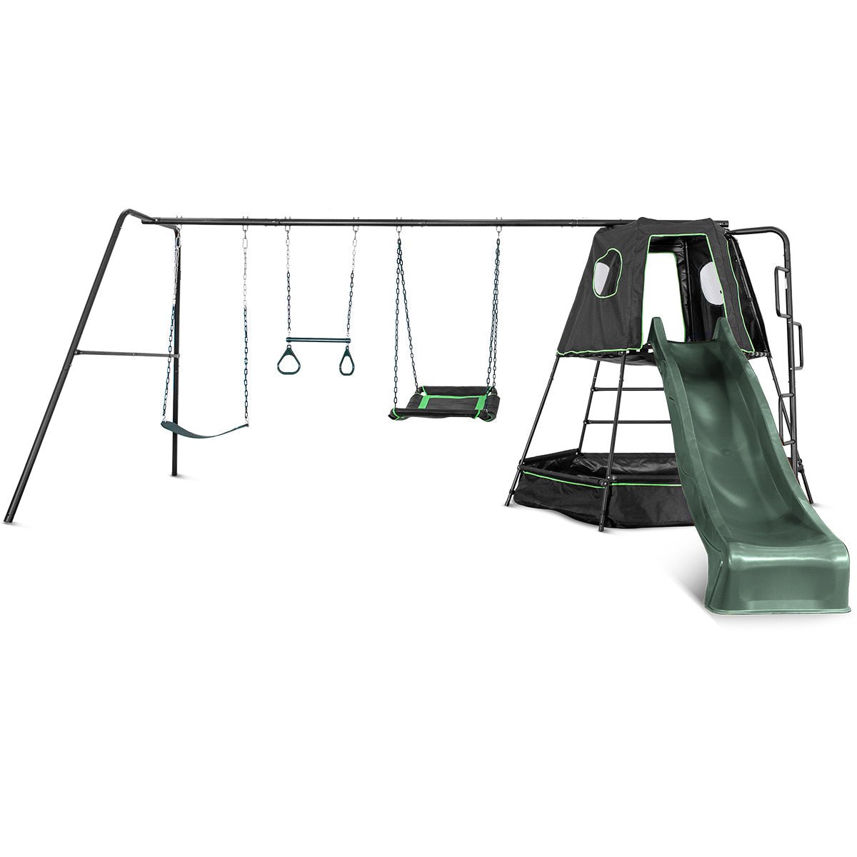 Lifespan Kids Pallas Play Tower with Metal Swing Set in Green Slide - Outdoorium