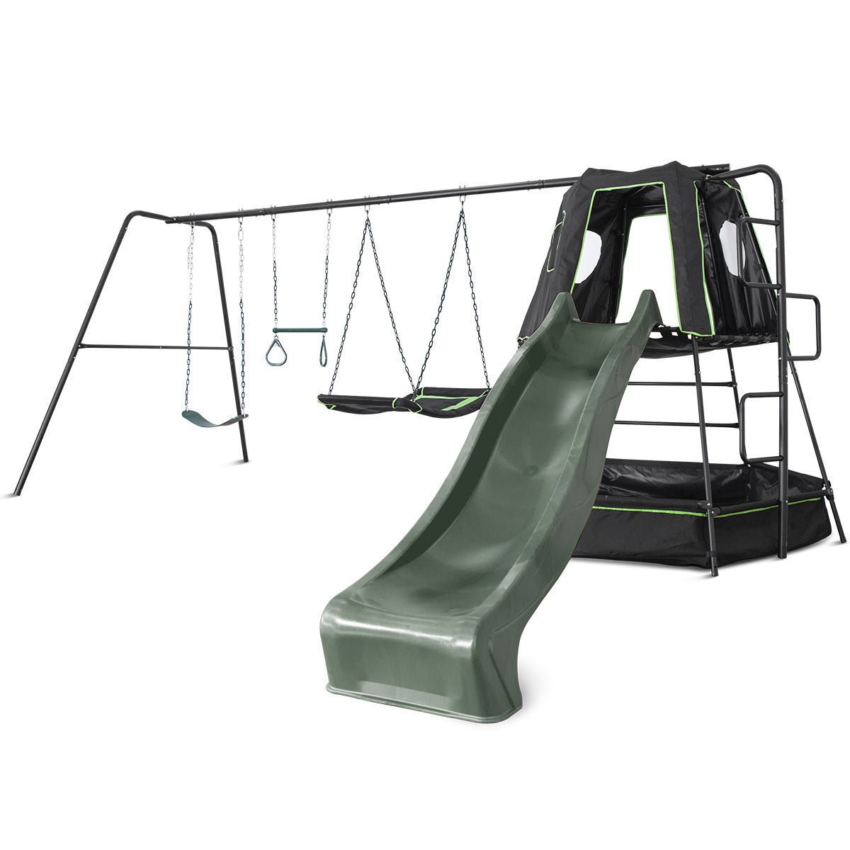 Lifespan Kids Pallas Play Tower with Metal Swing Set in Green Slide - Outdoorium