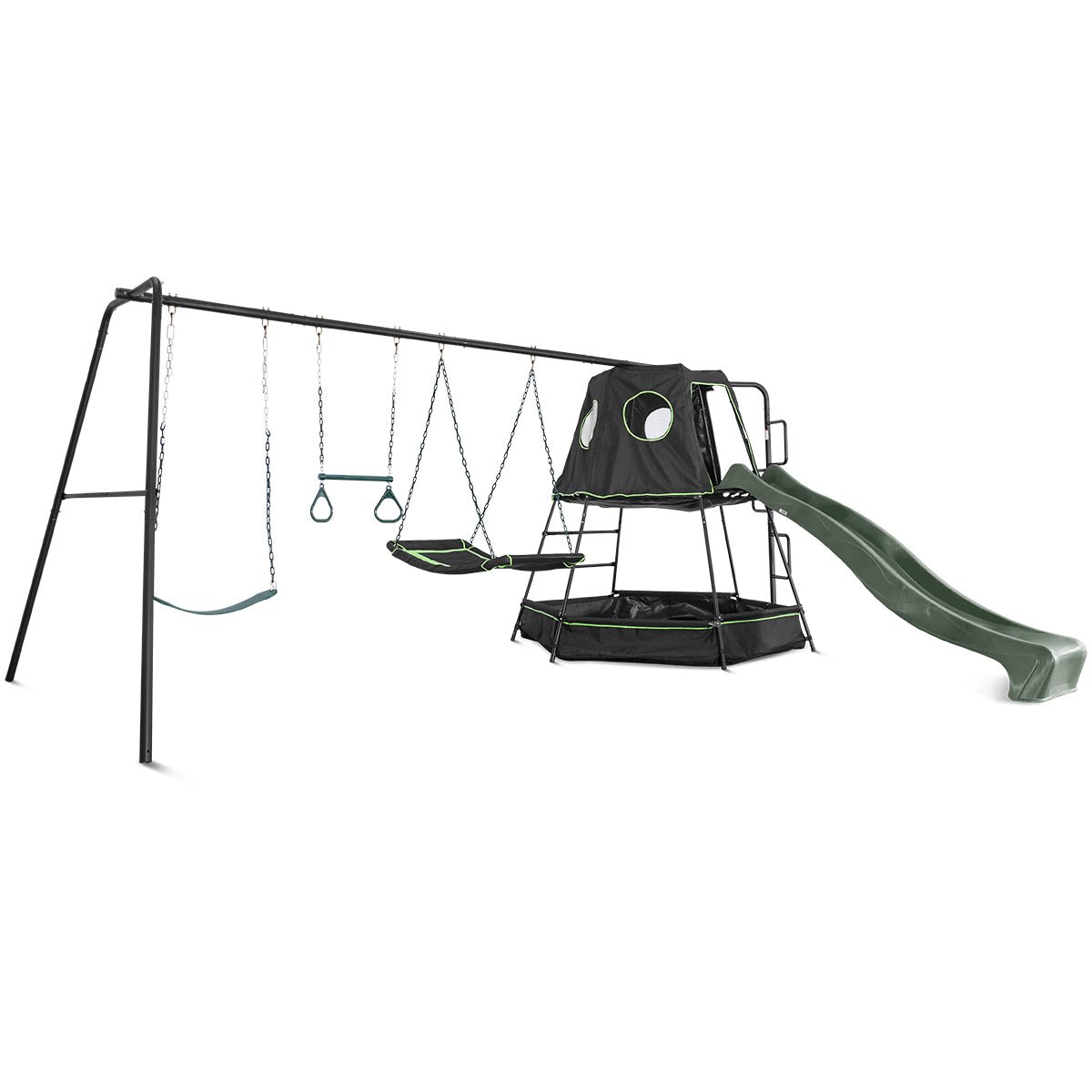 Lifespan Kids Pallas Play Tower with Metal Swing Set in Green Slide - Outdoorium