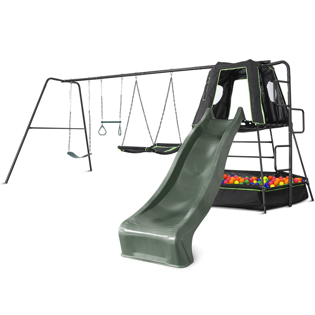 Lifespan Kids Pallas Play Tower with Metal Swing Set in Green Slide - Outdoorium