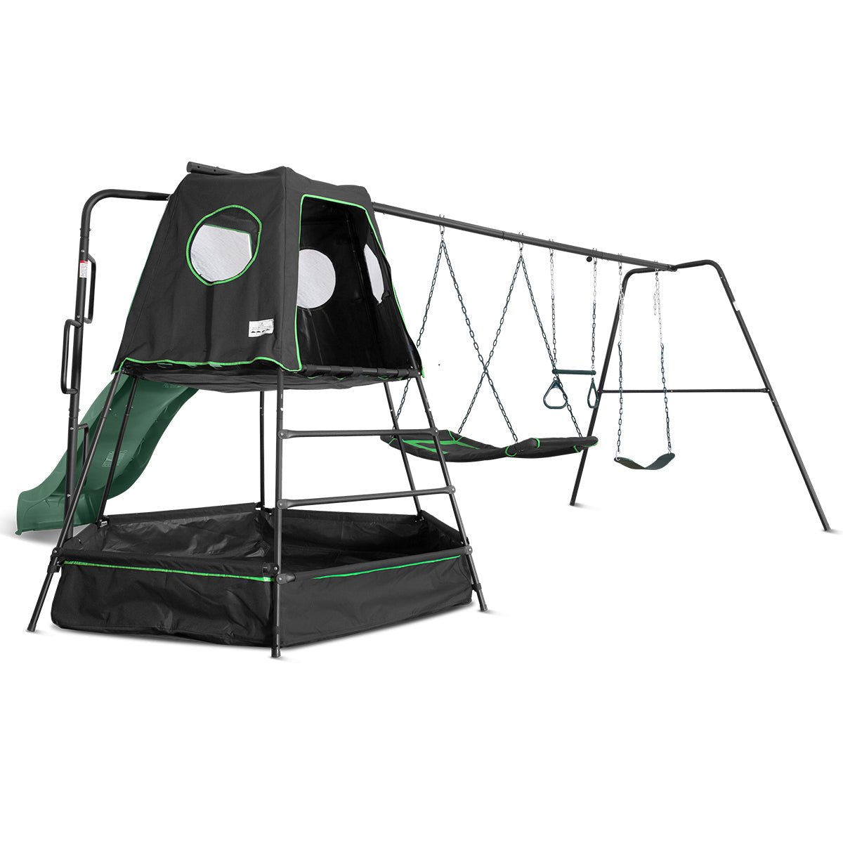 Lifespan Kids Pallas Play Tower with Metal Swing Set in Green Slide - Outdoorium