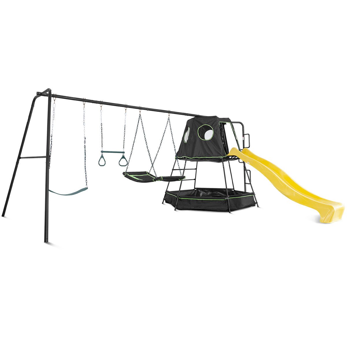 Lifespan Kids Pallas Play Tower with Metal Swing Set in Yellow Slide - Outdoorium