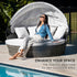 LONDON RATTAN 3PC Outdoor Daybed Patio Rattan Sofa Sun Lounge Furniture Grey Wicker Off White Canopy - Outdoorium