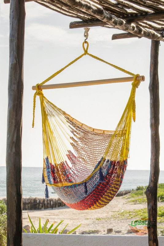 Mayan Legacy Extra Large Outdoor Cotton Mexican Hammock Chair in Confeti Colour | Outdoorium