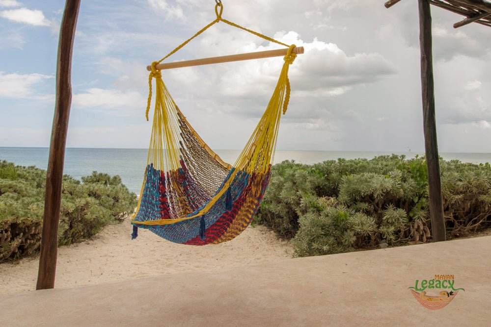 Mayan Legacy Extra Large Outdoor Cotton Mexican Hammock Chair in Confeti Colour | Outdoorium