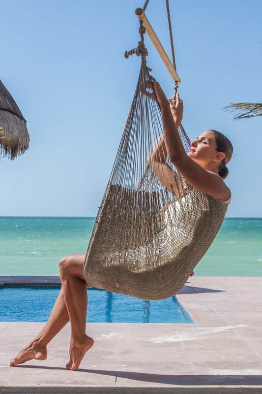 Mayan Legacy Extra Large Outdoor Cotton Mexican Hammock Chair in Dream Sands Colour - Outdoorium