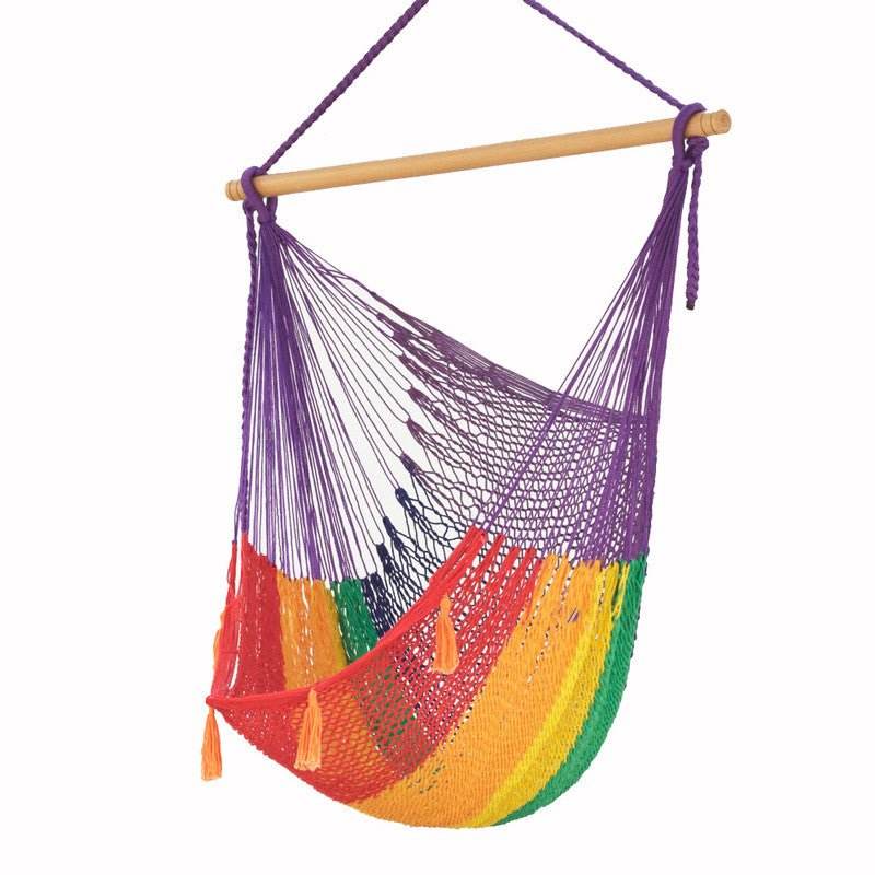 Mayan Legacy Extra Large Outdoor Cotton Mexican Hammock Chair in Rainbow Colour | Outdoorium