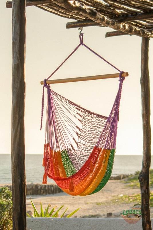 Mayan Legacy Extra Large Outdoor Cotton Mexican Hammock Chair in Rainbow Colour | Outdoorium