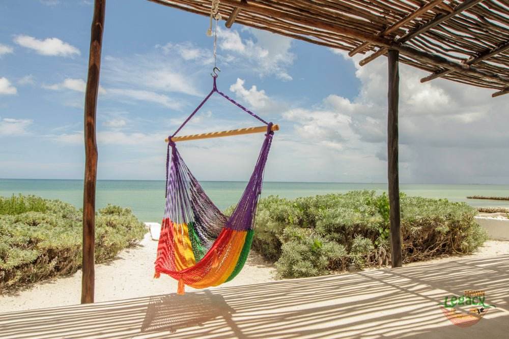 Mayan Legacy Extra Large Outdoor Cotton Mexican Hammock Chair in Rainbow Colour | Outdoorium