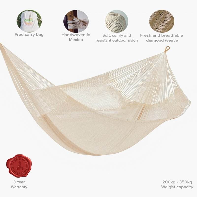 Mayan Legacy Jumbo Size Super Nylon Mexican Hammock in Cream Colour - Outdoorium