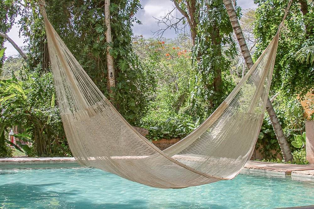 Mayan Legacy Jumbo Size Super Nylon Mexican Hammock in Cream Colour - Outdoorium