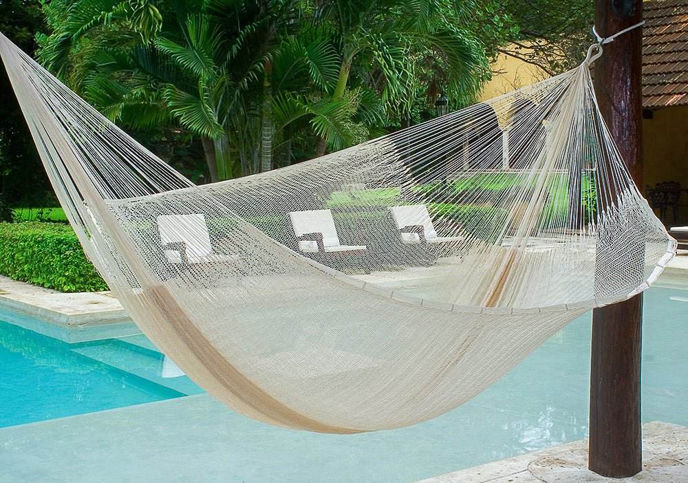 Mayan Legacy Jumbo Size Super Nylon Mexican Hammock in Cream Colour - Outdoorium