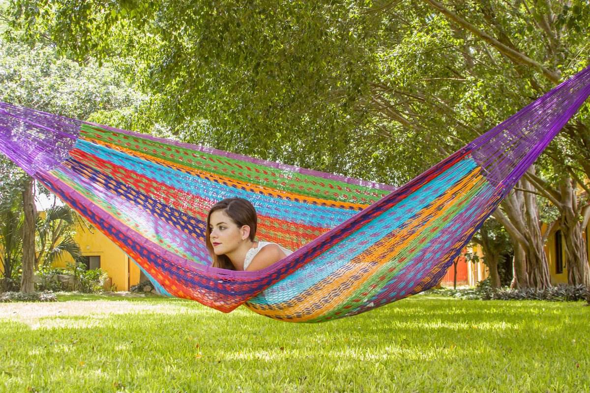 Mayan Legacy Queen Size Outdoor Cotton Mexican Hammock in Colorina Colour - Outdoorium