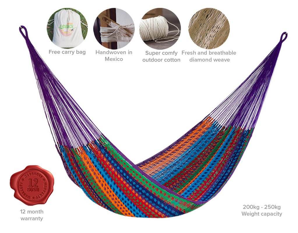 Mayan Legacy Queen Size Outdoor Cotton Mexican Hammock in Colorina Colour - Outdoorium