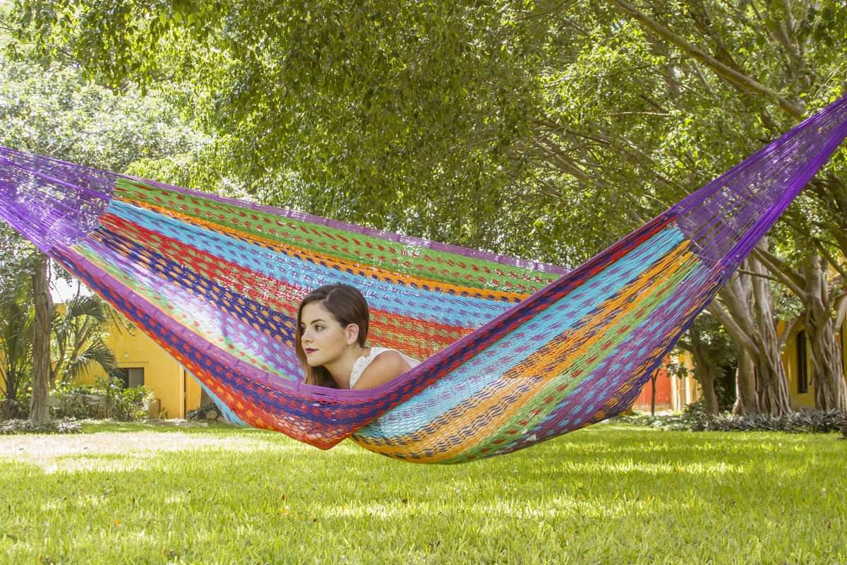 Mayan Legacy Queen Size Outdoor Cotton Mexican Hammock in Colorina Colour - Outdoorium