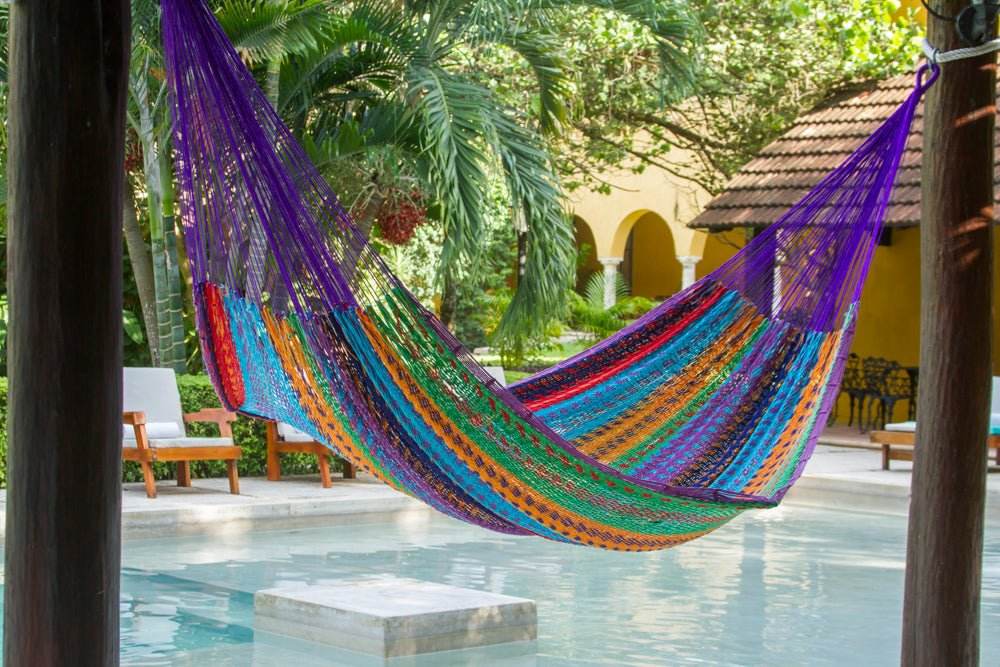 Mayan Legacy Queen Size Outdoor Cotton Mexican Hammock in Colorina Colour - Outdoorium